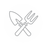 gardening icon - a shovel crossing over a pitch fork