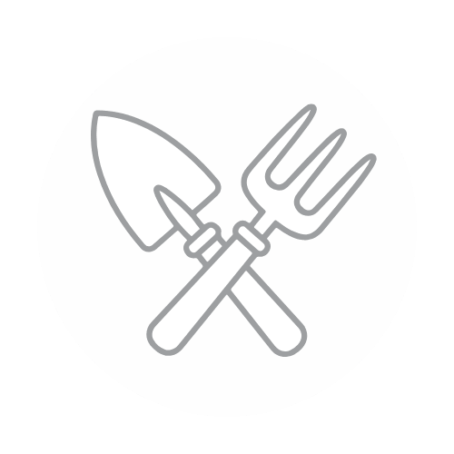 gardening icon - a shovel crossing over a pitch fork
